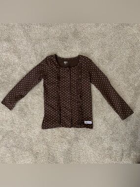 Merce & Me size 6 Soft Brown Polka Dot Ruffle Cardigan - Kids
